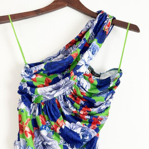 ZARA Floral Asymmetrical Bodysuit Blue Small S - Picture 5 of 10